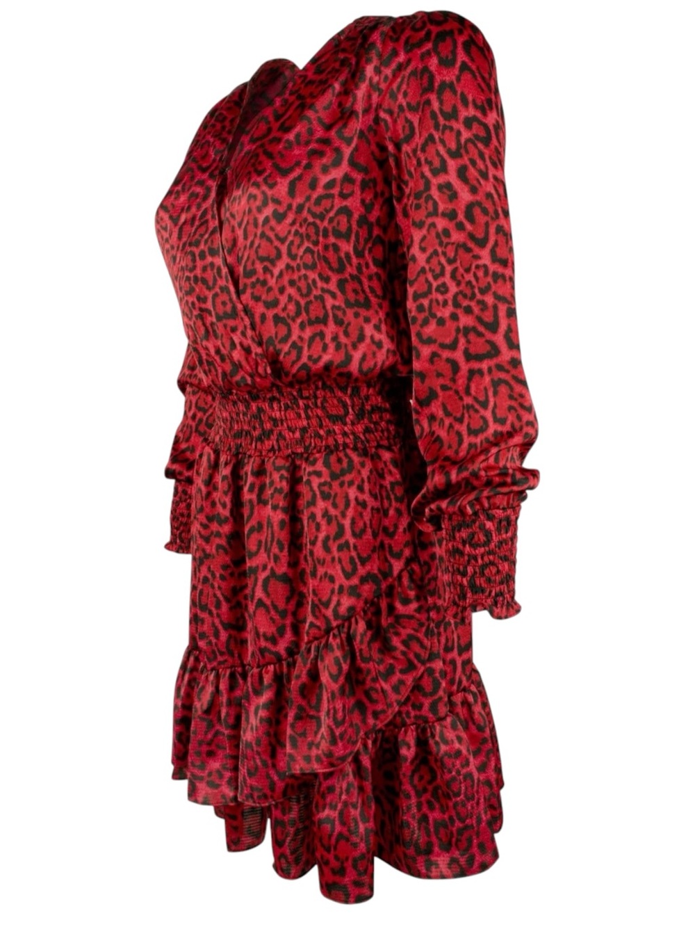 Michael Kors Julia Dress XL Red Leopard Smocked Ruffle NWT - Picture 3 of 15